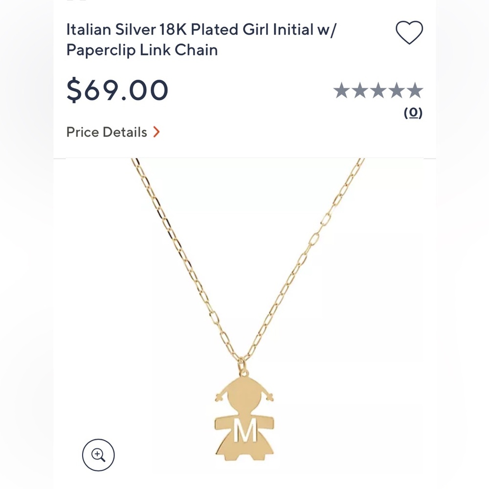 NWT Girl Initial “M” Necklace in 18k Yellow Gold Plate